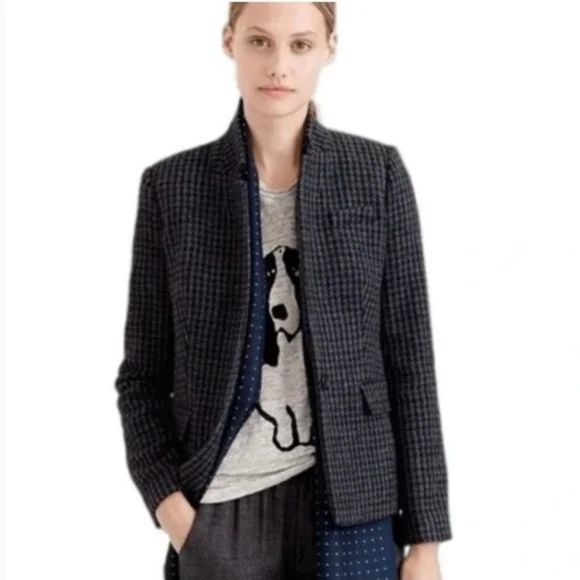 J. Crew. Houndstooth Regent Wool Blazer In Olive Amber Size 00 - Picture 3 of 12